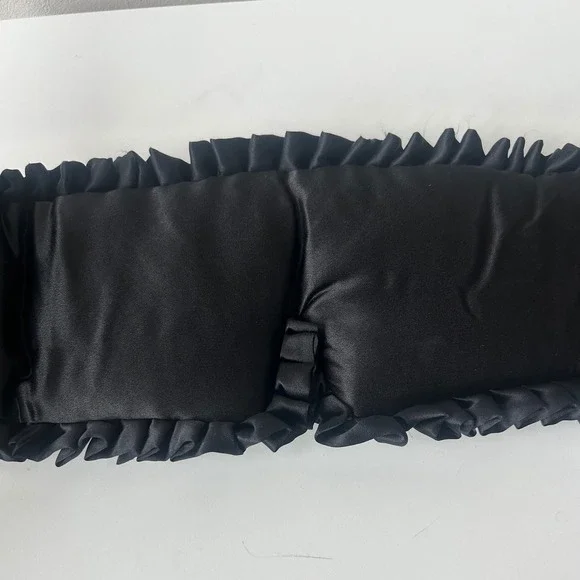 Drowsy Sleep in the City Silk Sleep Eye Mask Women Black Ruffle Blackout Travel - Picture 4 of 10